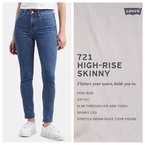 Levi’s - 721 High Rise Skinny Pinstriped Dark Wash Stretch Denim Jeans